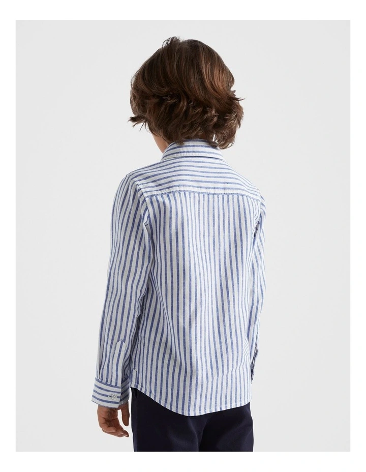 Stripe Linen Shirt in Cobalt Blue
