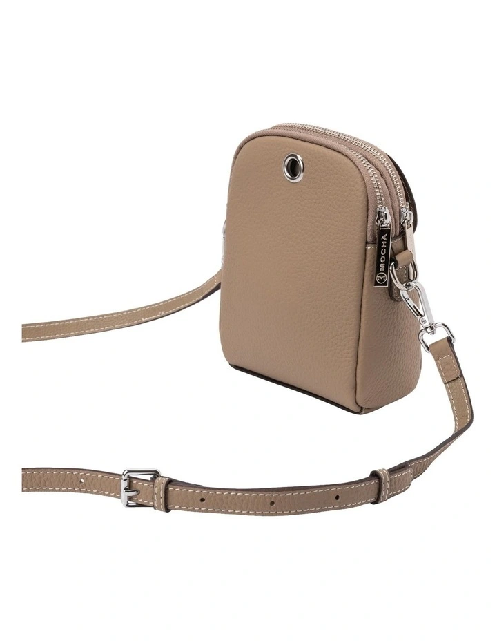 Miranda Leather Phone Crossbody Bag in Taupe