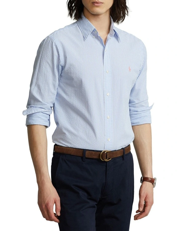 Classic Fit Seersucker Shirt in Blue