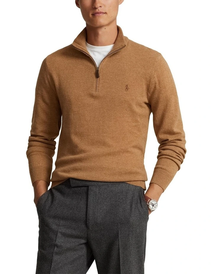 Wool Quarter-Zip Sweater in Brown