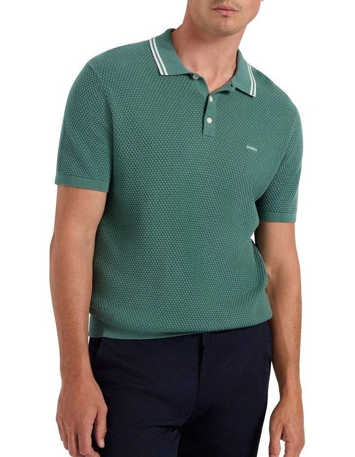 Luca Knit Polo Shirt in Sea Pine