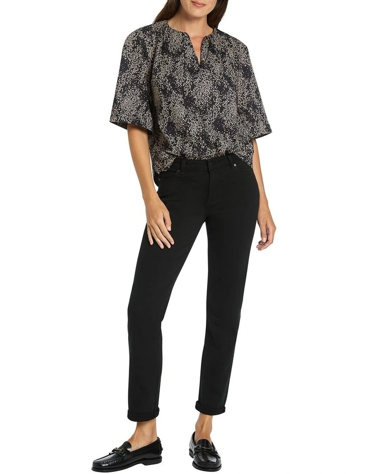 Lenora Puff Sleeve Blouse in Black Multi