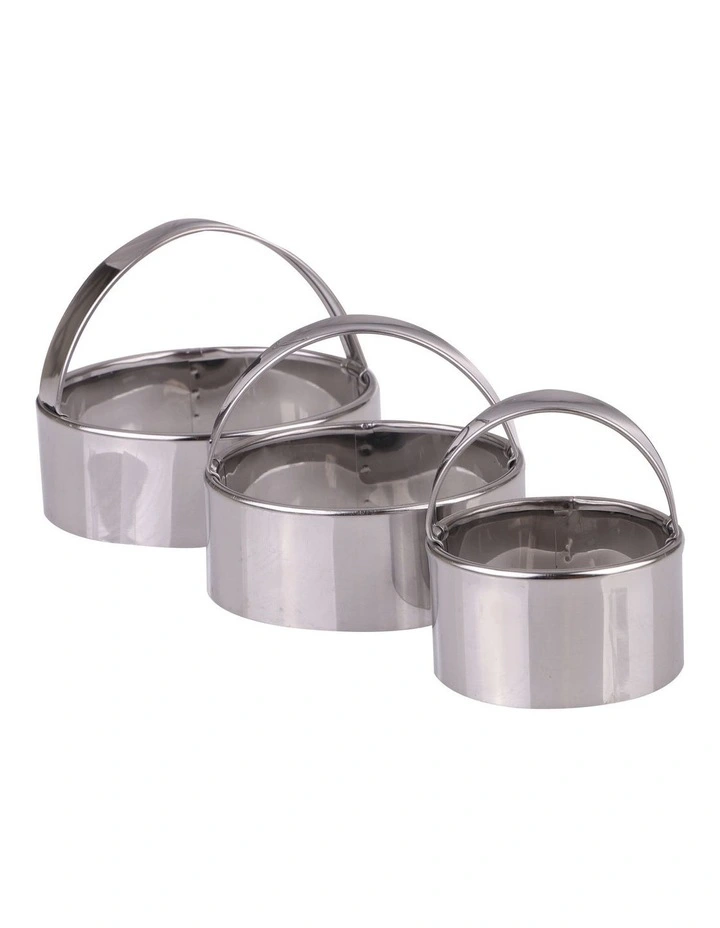 Stainless Steel Plain Scone Cutters With Handle Set 3 in Silver