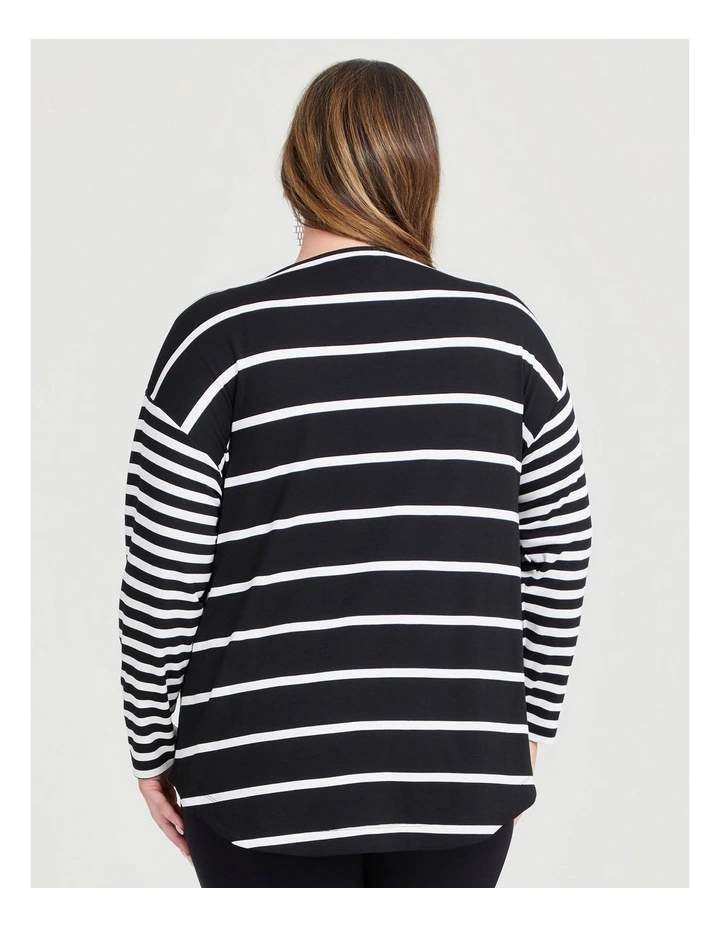 Bamboo Ponte Mix Stripe Top in Black/Off White