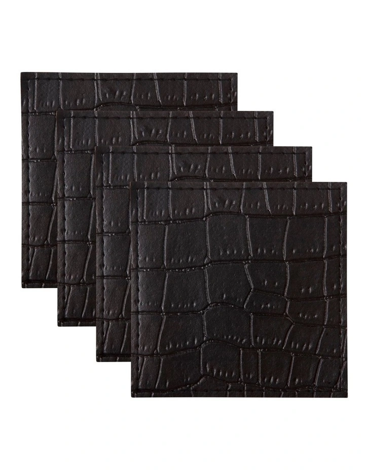 Table Accents Leather Look Alligator Coaster Set of 4 in Black