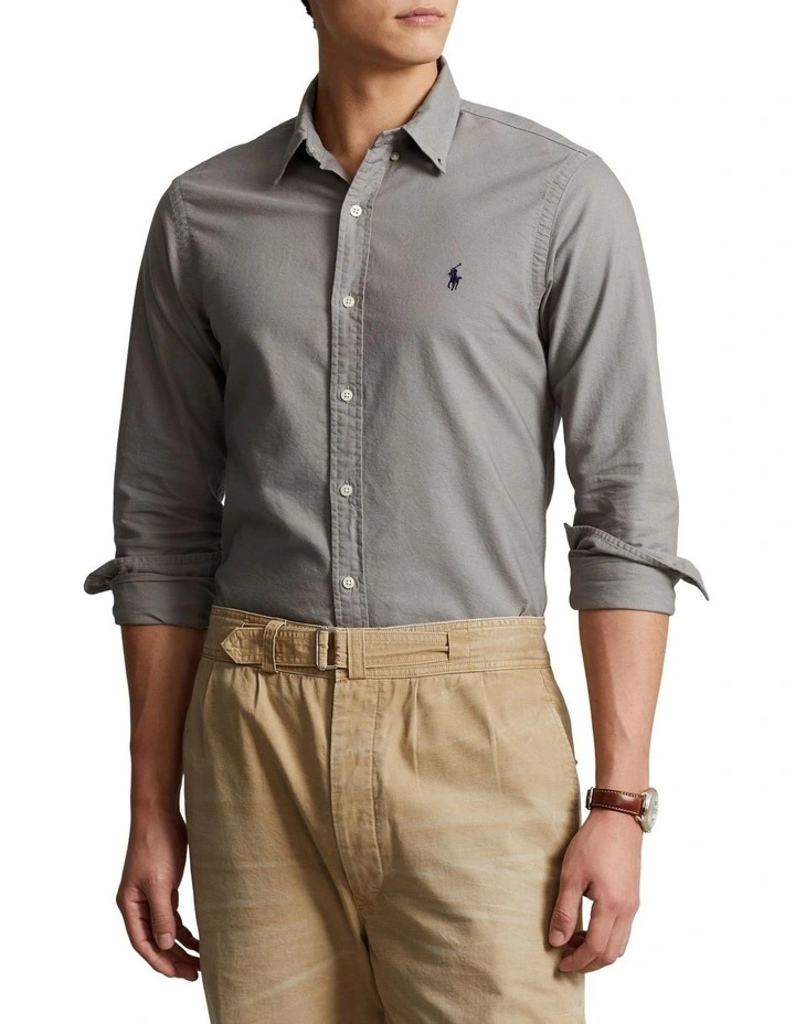 Slim Fit Garment Dyed Oxford Shirt in Grey