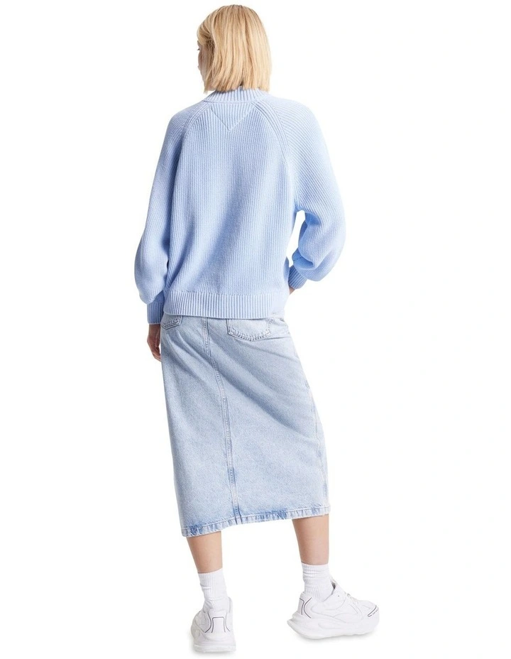 Mock Turtleneck Badge Relaxed Jumper in Blue