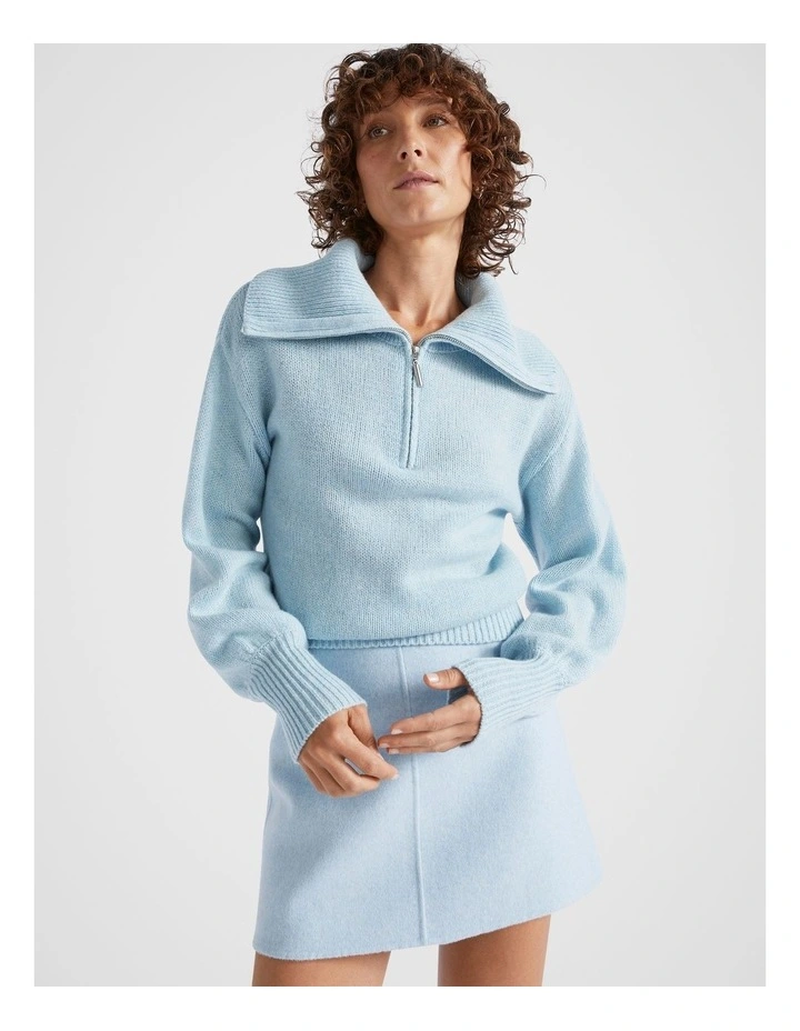 Merino Wool Funnel Neck Knit in Capri Marle