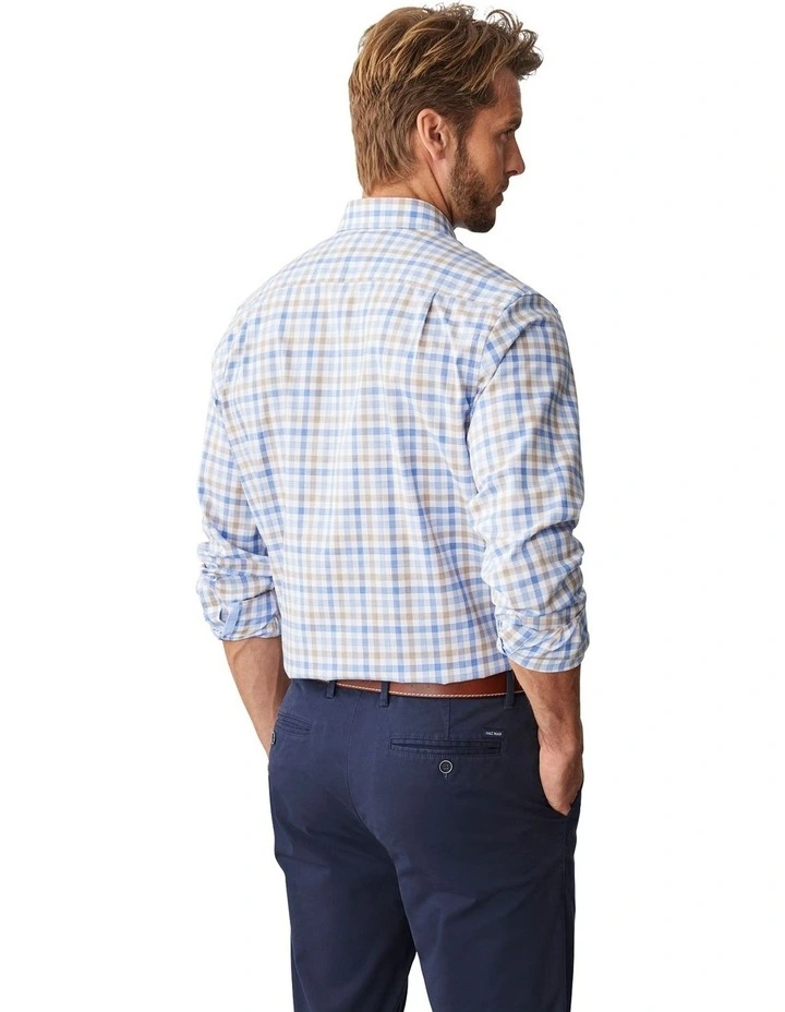 Easy Care Twill Check Long Sleeve Shirt in Blue