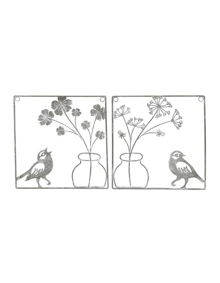 Metal Bird Wall Art Set of 2 in Distressed Grey