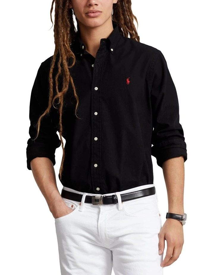 Classic Fit Brushed Flannel Shirt in Black