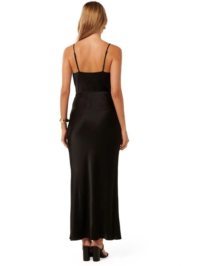 Lucy Satin Cowl Neck Maxi Dress in Black