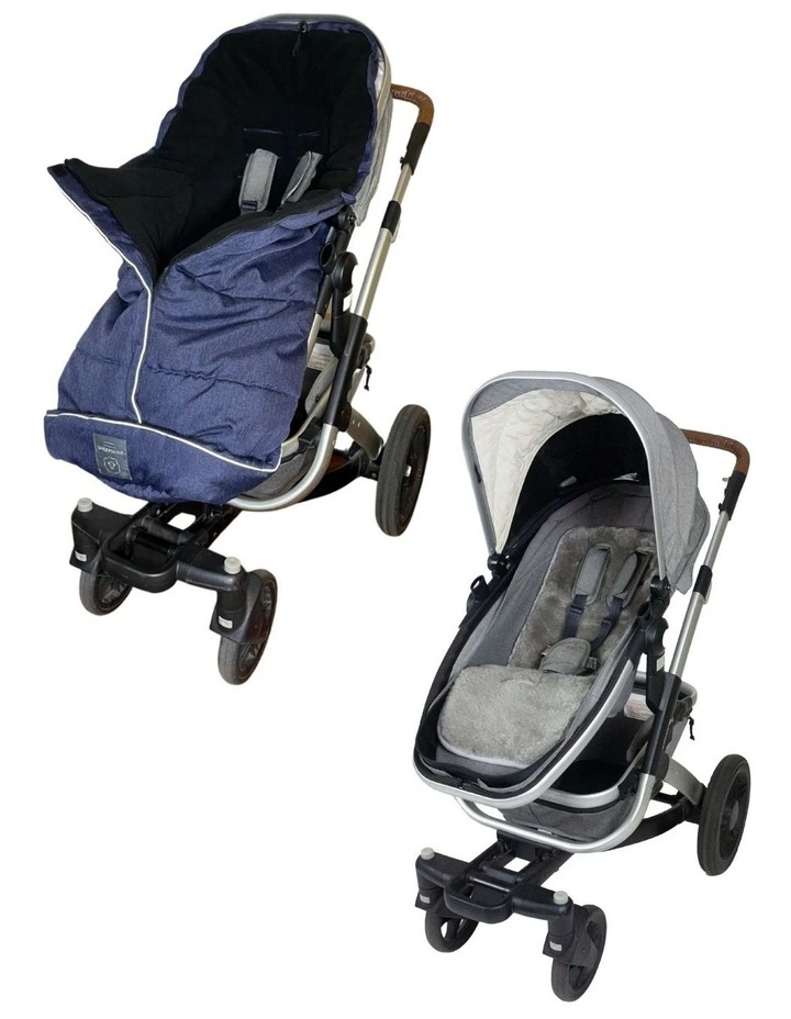 Combi Fleece Footmuff with removable Lambskin Liner in Navy/Grey