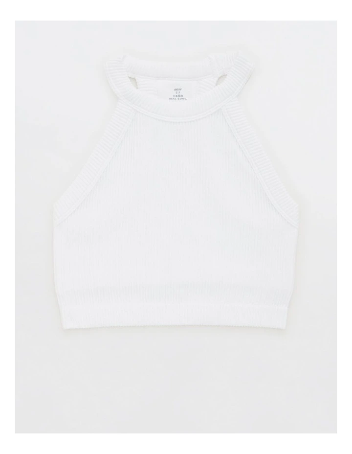 Seamless High Neck Bra Top in White