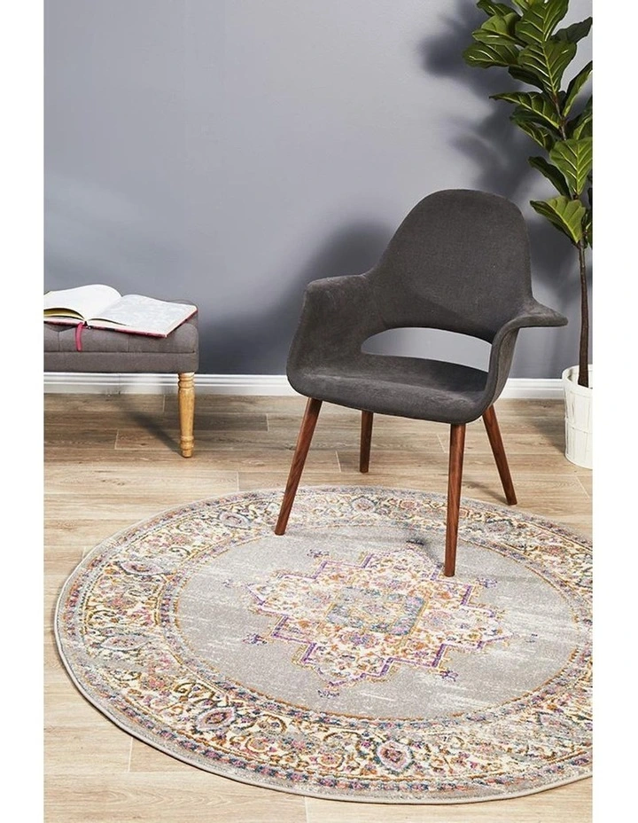 Babylon 211 Grey Round Rug