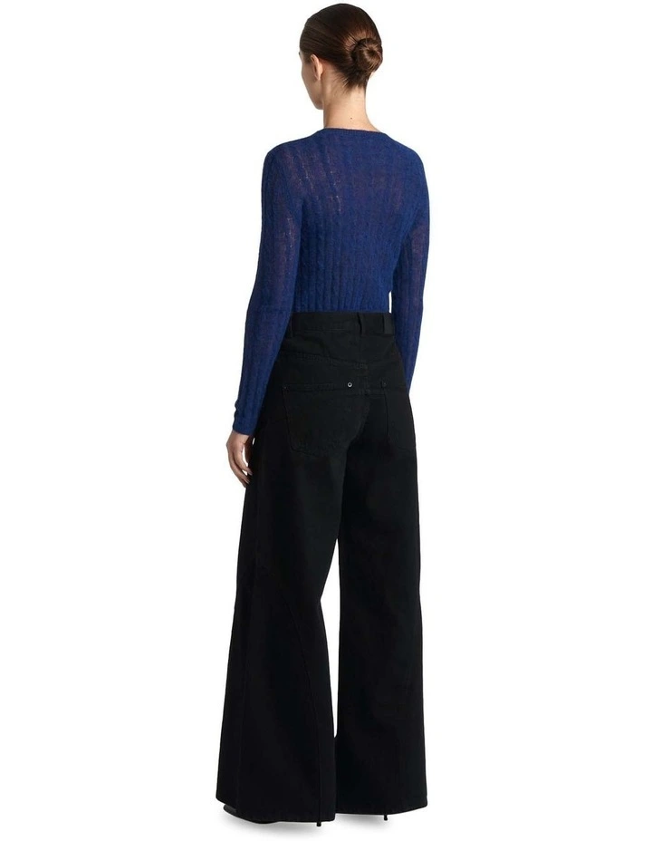 Fine Alpaca Cable Knit Sweater in Ink