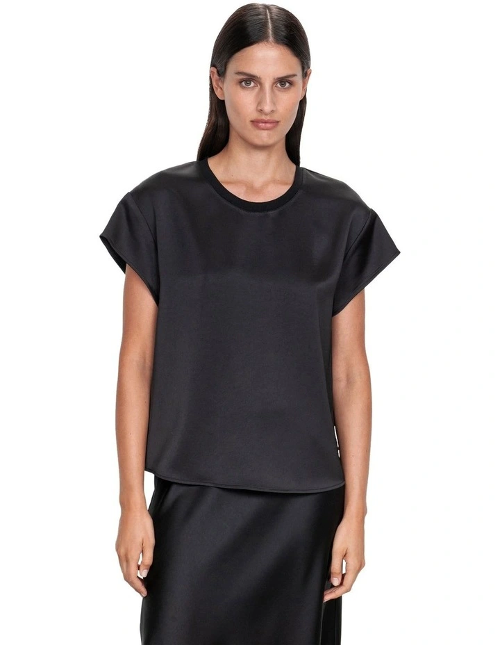 Drapey Satin Raw Edge Tee in Black