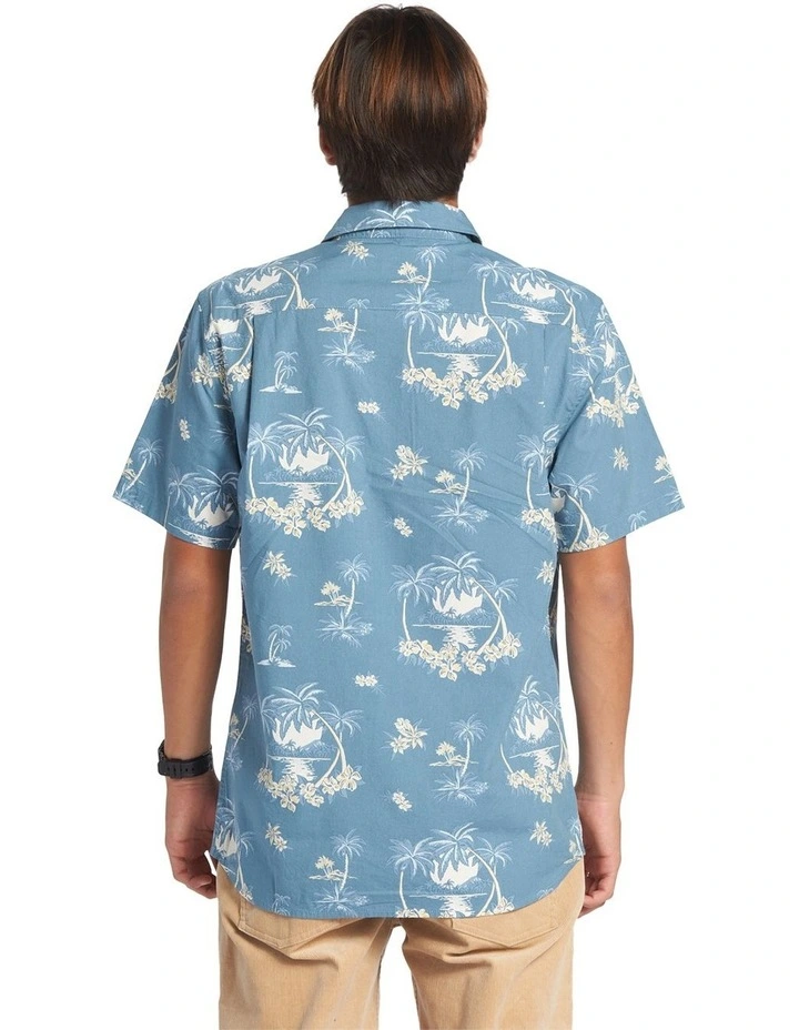 Palm Spritz Short Sleeve Shirt in Agean Blue