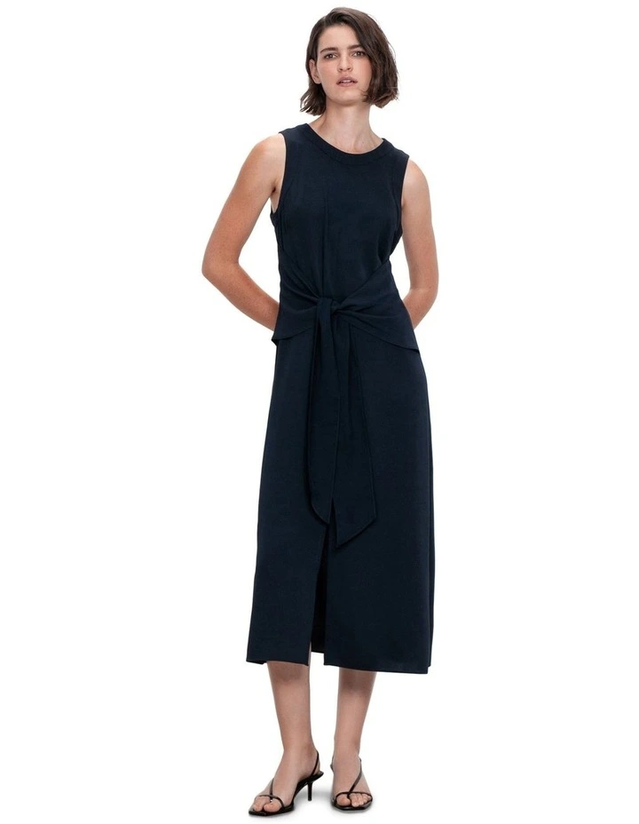 Smooth Twill Tie Front Dress in Ink