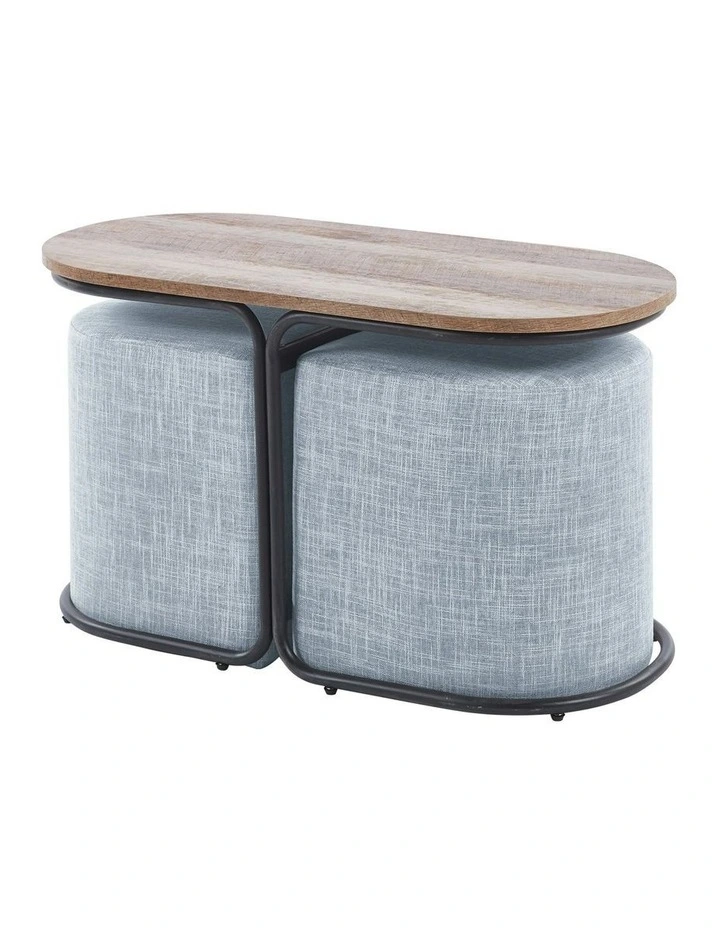 Coffee Table and Ottoman 3 Piece Set in Cool Grey