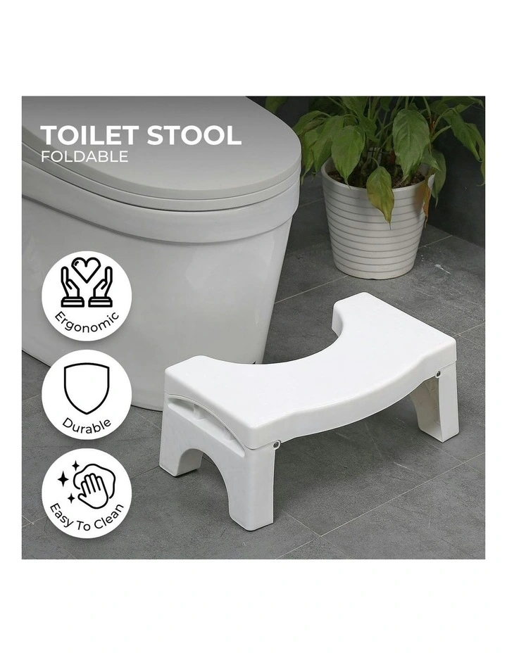 Foldable Toilet Step Stool With Non-Slip Base in White