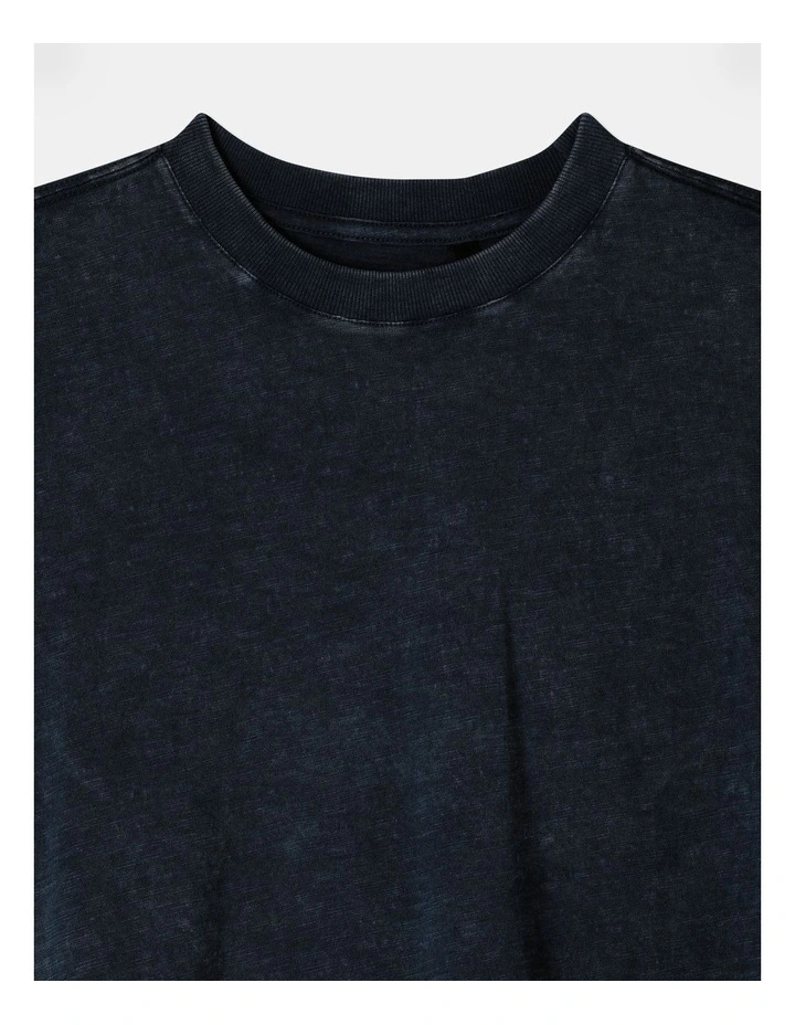 Long Sleeve Acid Wash Tee in Navy