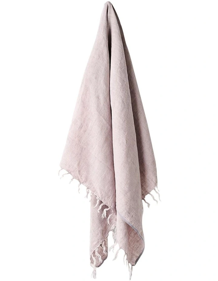 Vintage Linen Fringe Throw in Dusk