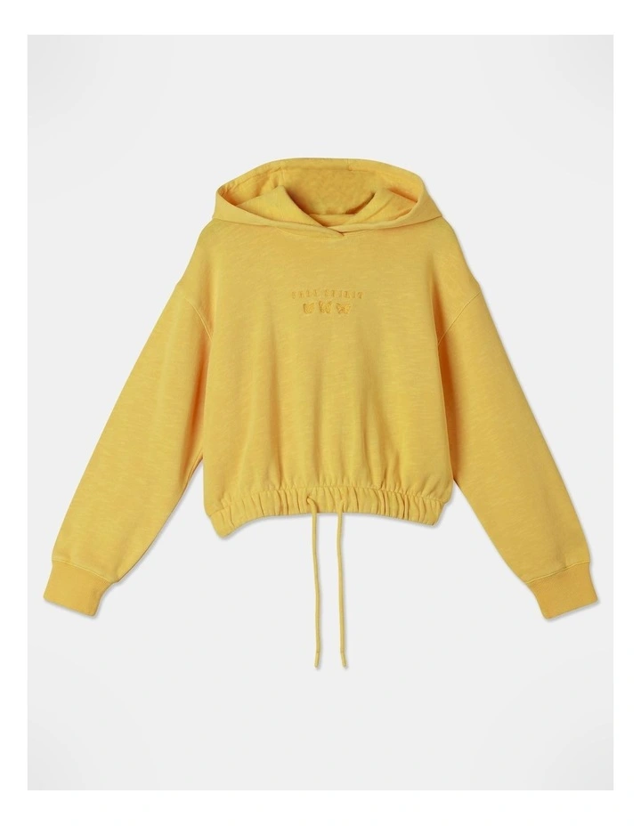 Cropped Fleece Hoodie in Mustard