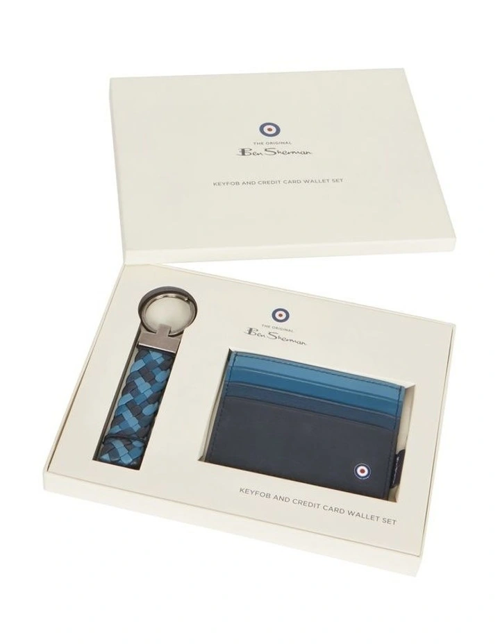 Credit Card Wallet & Keyring in Blue Tonal