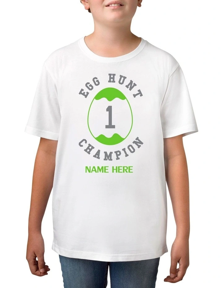 Boy's Easter Egg Hunt Champion Personalised Cotton T Shirt