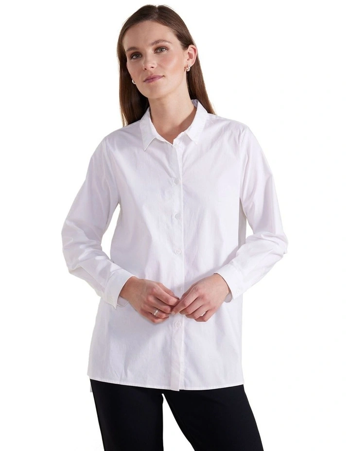 Long Sleeve Boxy Essential Shirt in White