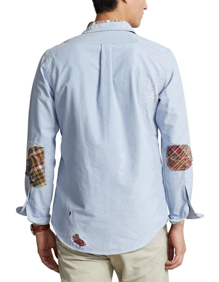 Classic Fit Distressed Oxford Shirt in Blue