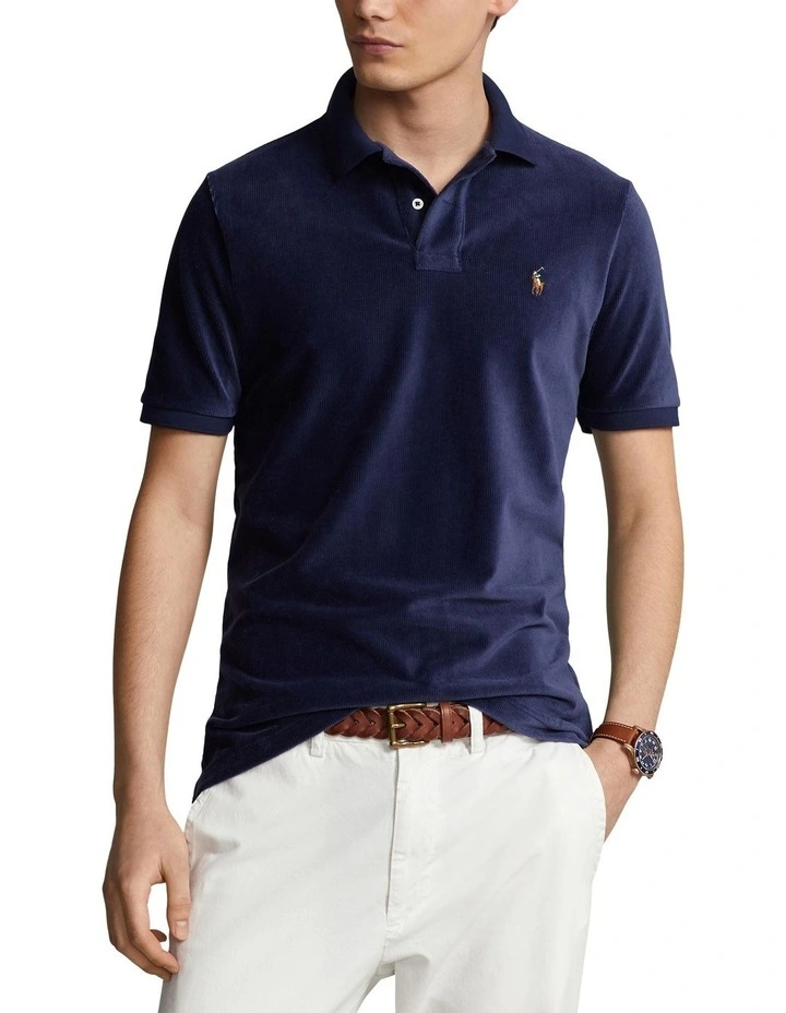 Classic Fit Knit Corduroy Polo Shirt in Navy