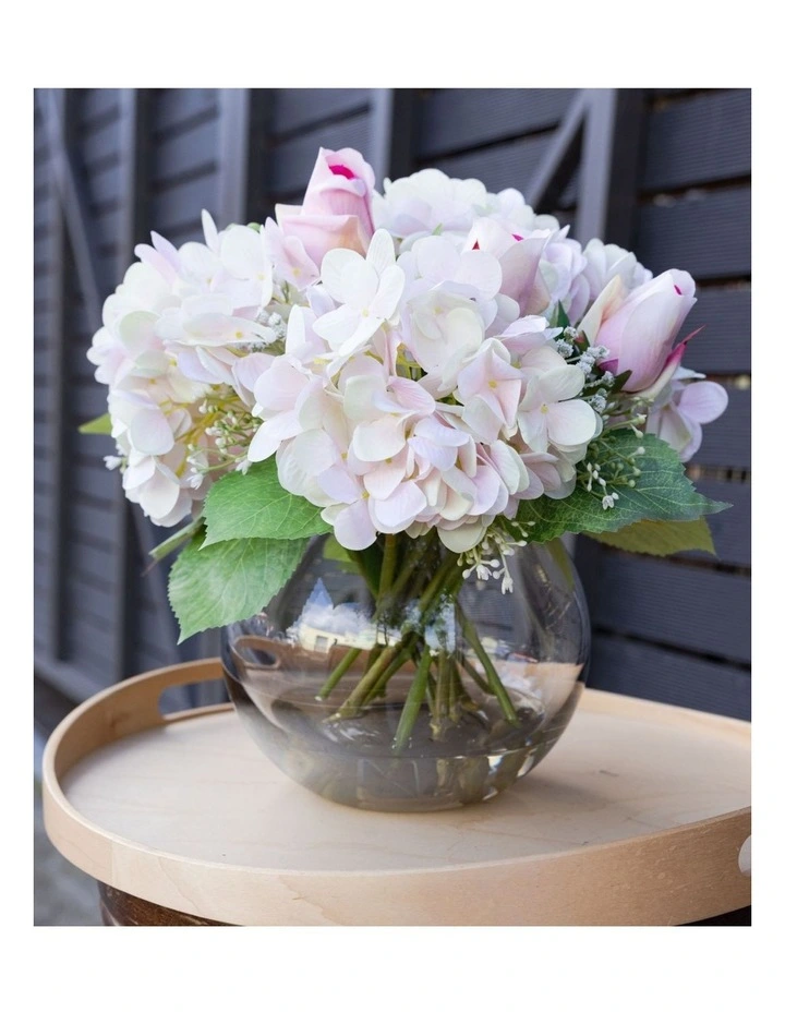 28cm Hydrangea Arrangement Fish Bowl in Multi