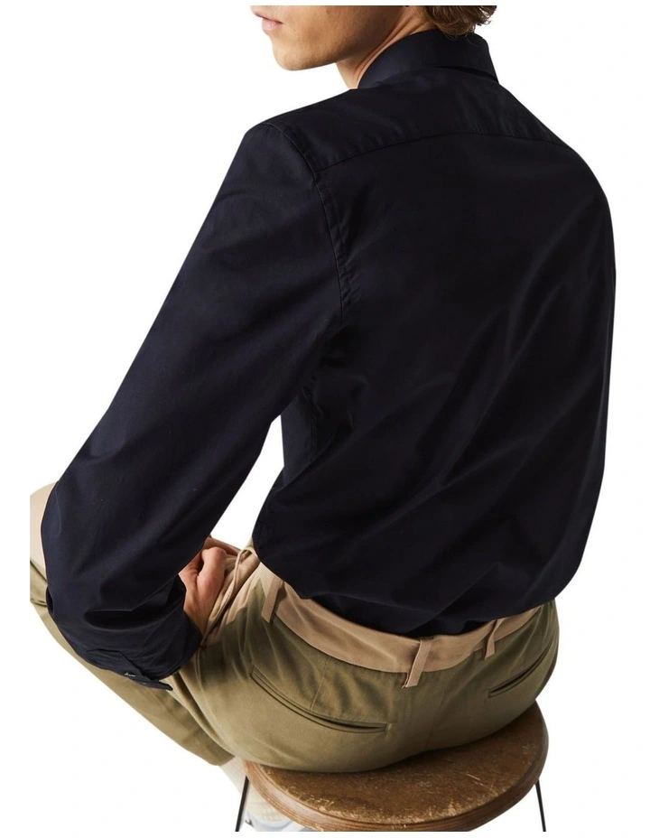 Long Sleeve Slim Stretch Poplin Shirt in Blue