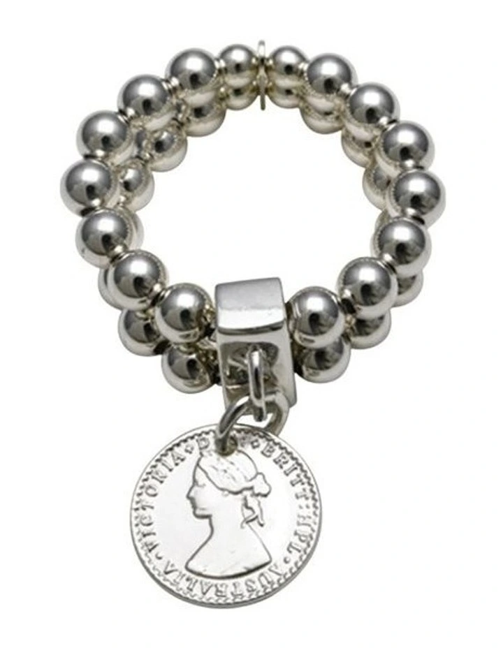 Two-Strand Stretchy Ring with Tiny Australian Token in Silver