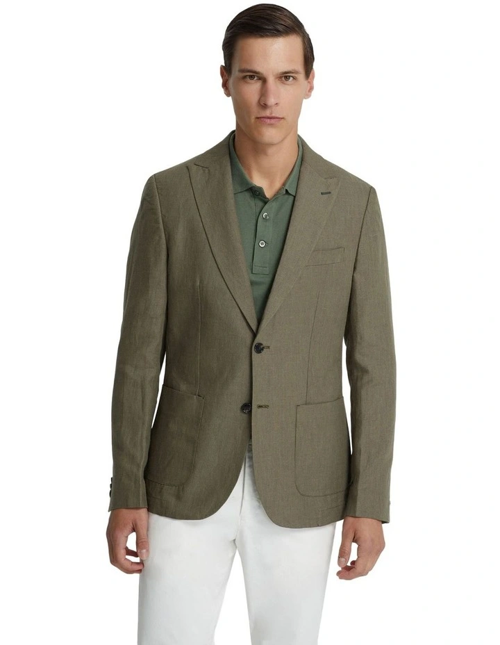 Milton Linen Blazer With Peak Lapel in Olive