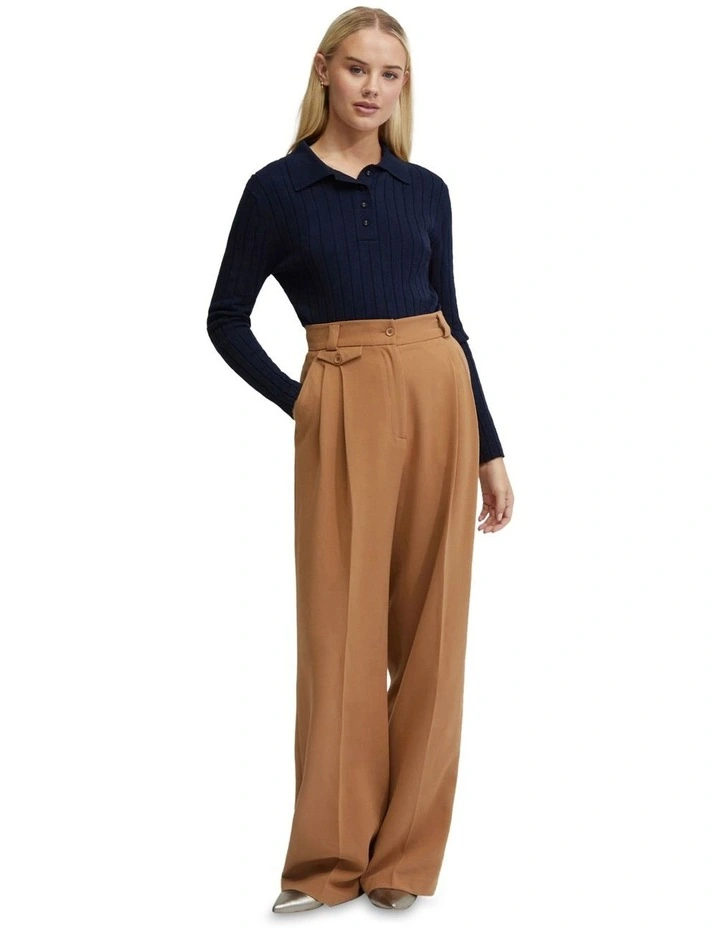 Rachel Cashmere Blend Rib Knit Polo in Navy