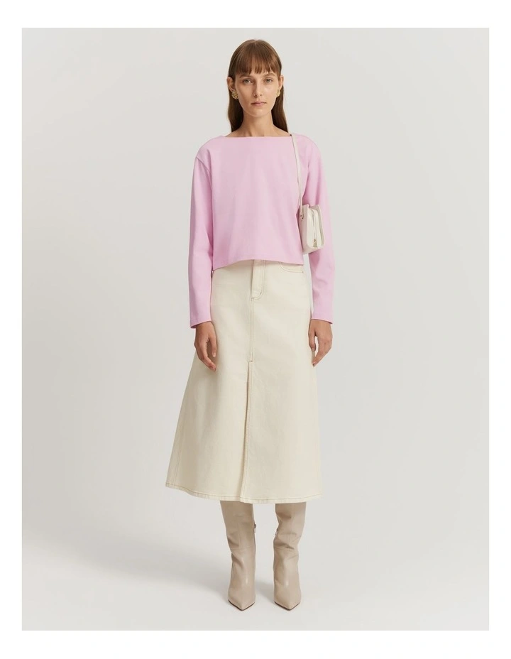 Australian Cotton Long Sleeve Boat Neck T-shirt in Rose