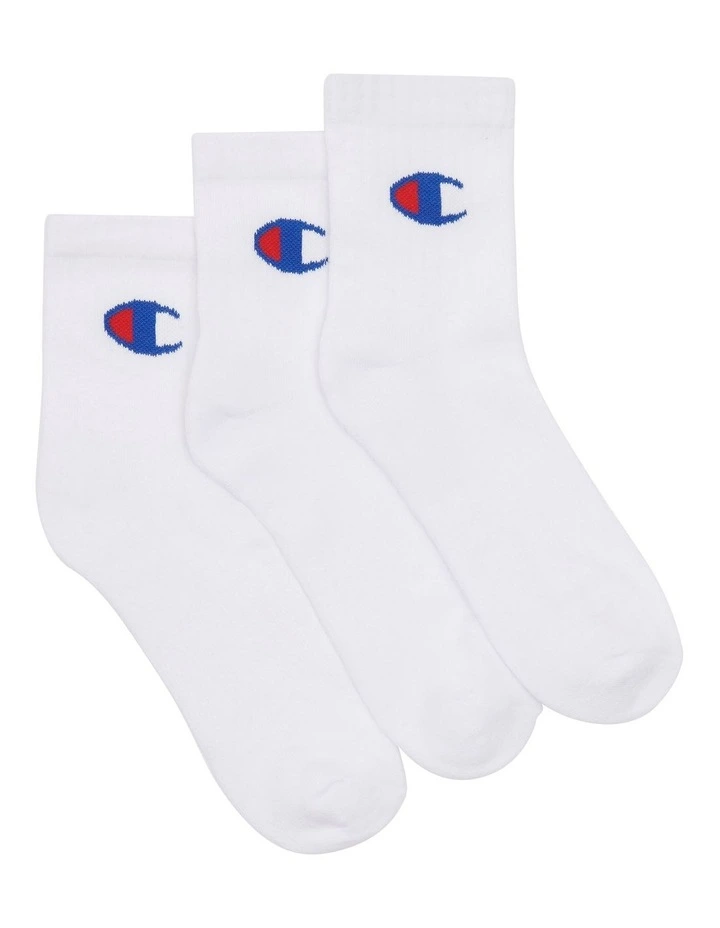 C-Logo Quarter Crew Sport Socks White 3 Pack