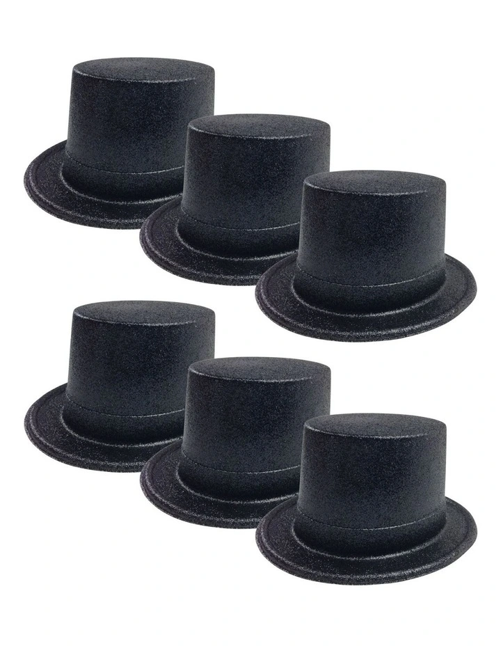 6 Glitter Top Hat in Black
