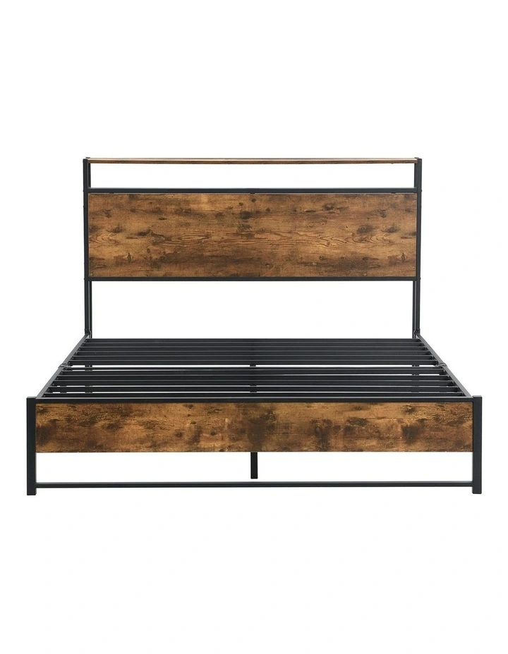 Heavy Duty Metal Queen Size Bed Frame in Rustic Dark Brown