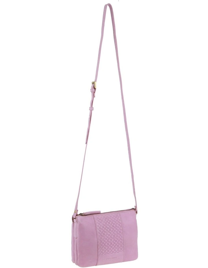 Diamond Pattern Embossed Leather Crossbody Bag in Pink