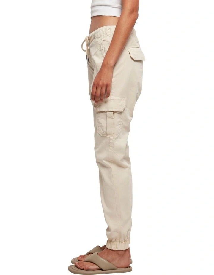 High Waist Cargo Jogging Pant in White Sand