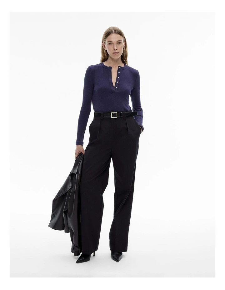 Cotton Blend Henley Top in Midnight
