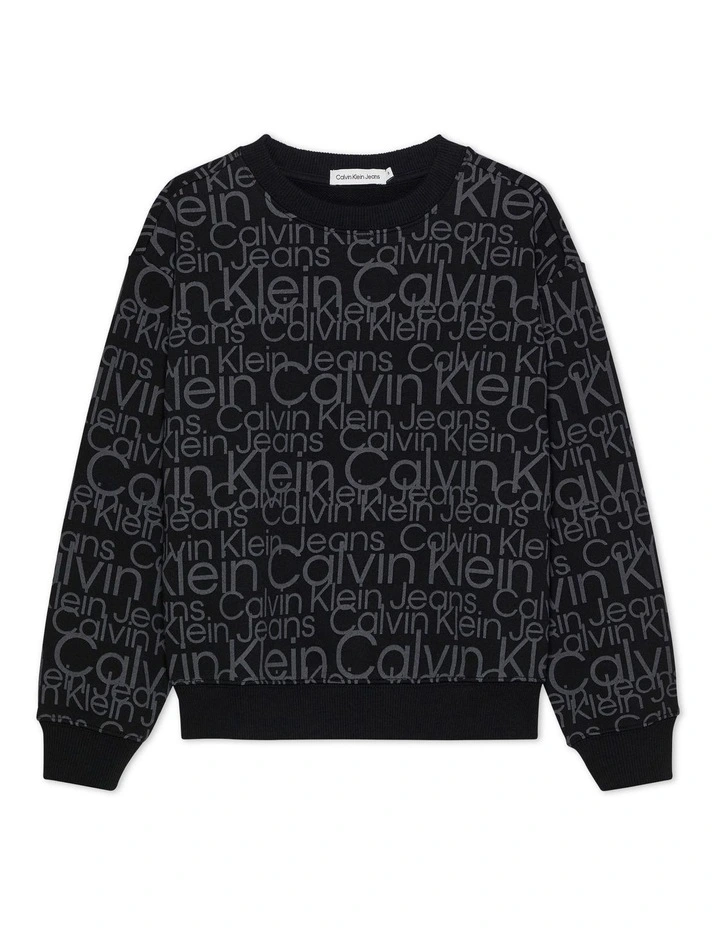 Glow in The Dark All-over Print Crewneck Sweatshirt in Debossed Black Aop