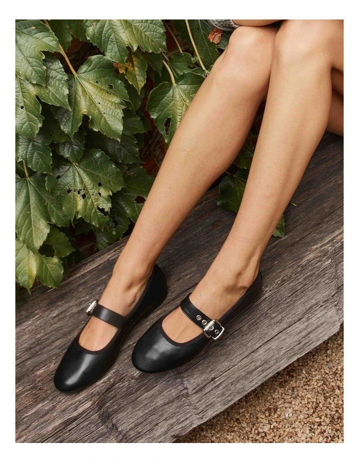 Banks Buckled Mary-Jane Flats in Black Patent