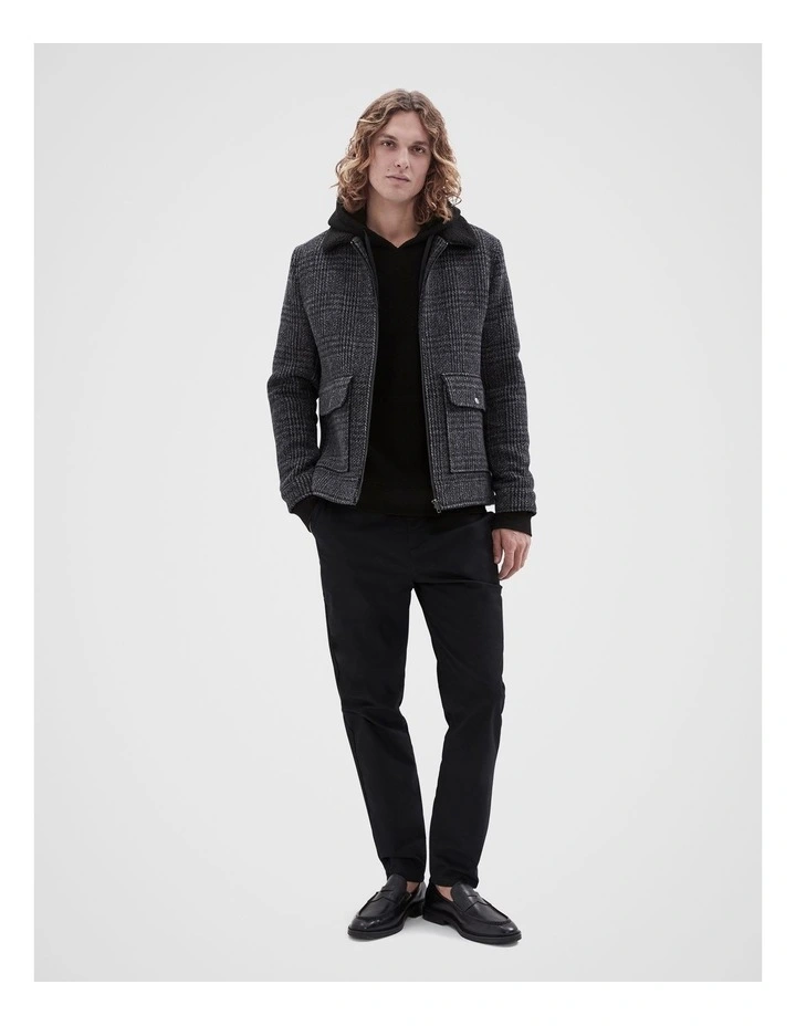 Check Melton Sherpa Jacket in Black