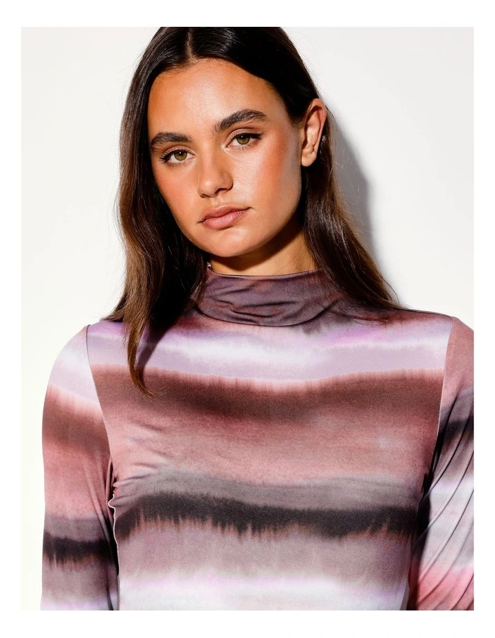 Recycled Blend High Neck Long Sleeve Tee in Pink