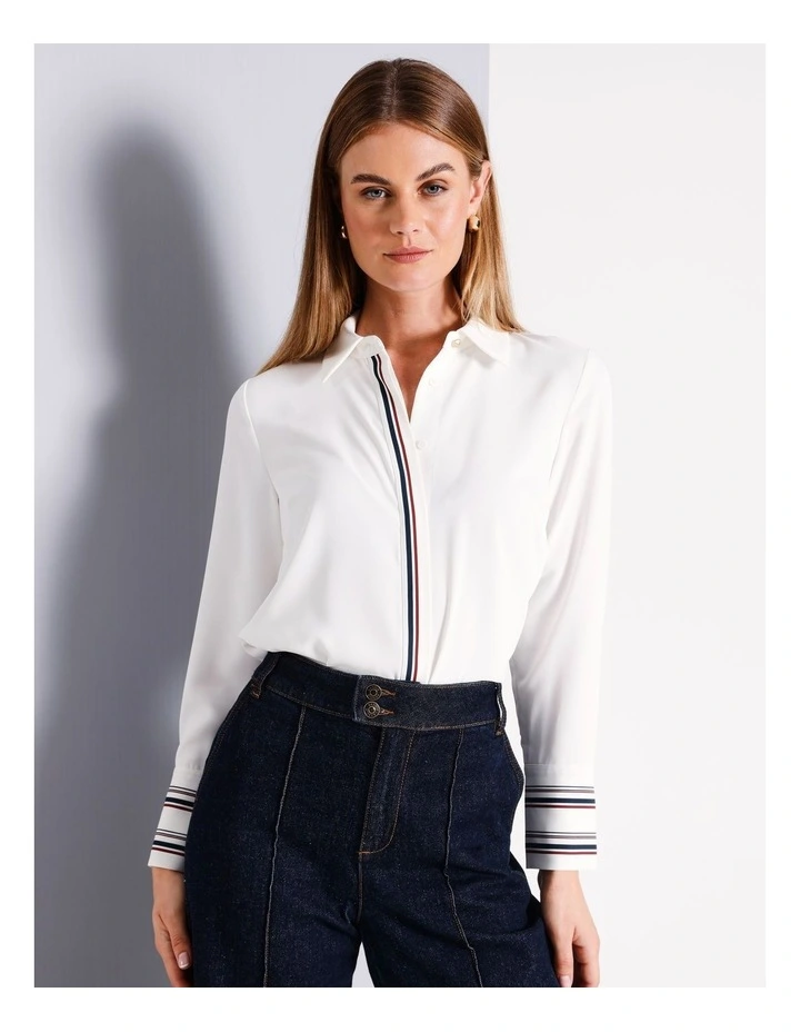 Button Through Tie Insert Shirt in Ivory